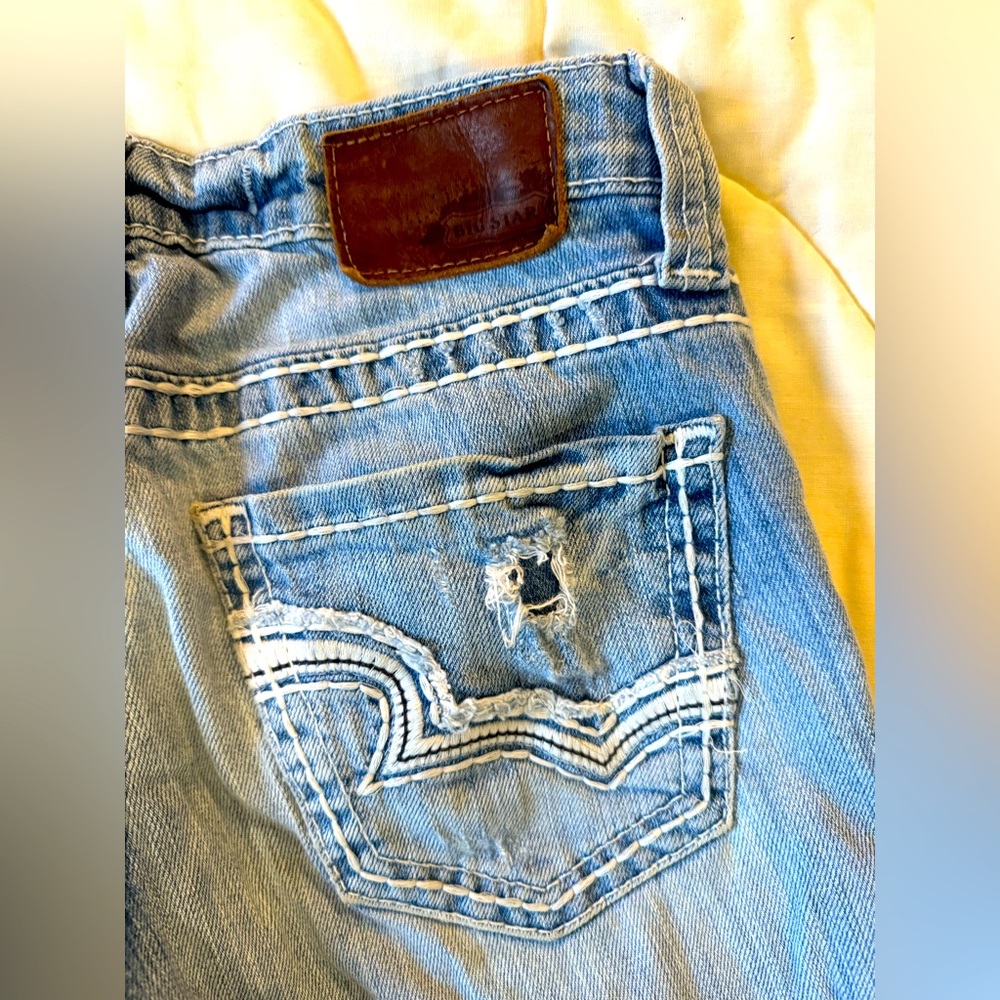 Big Star ‘Sweet’ ultra low rise distressed boot cut jeans
